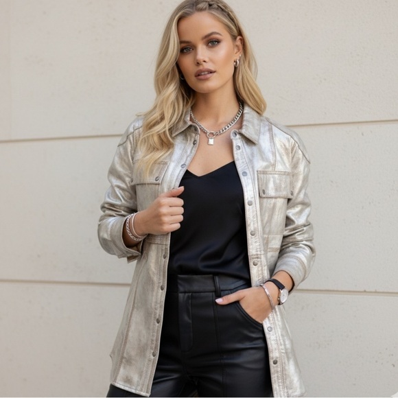 Nicholas K for Free People Metallic Seth Shirt - Picture 1 of 14